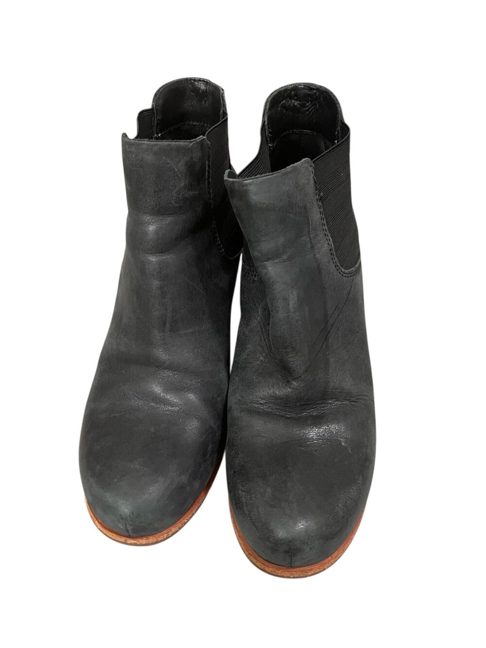 Kork-Ease Shirame Dark Blue Leather Sculpted Hidden Platform Bootie Size 7